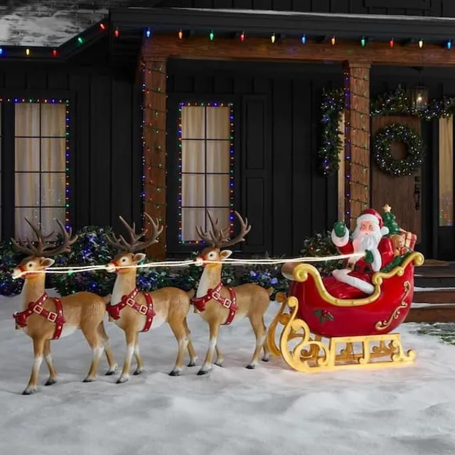 9 ft. Giant-Sized LED Santa's Sleigh with Reindeer Holiday Yard Decoration Y9